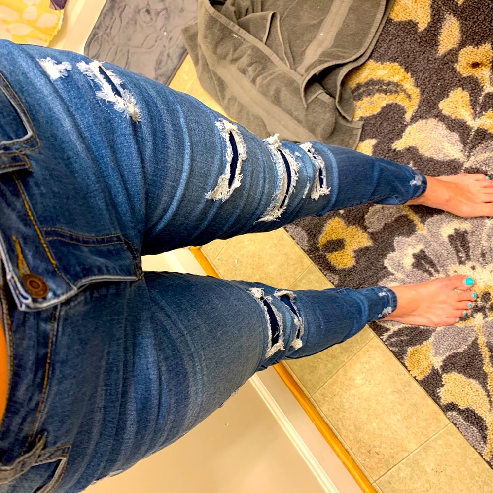 Blue Patched Distressed Skinny Jeans